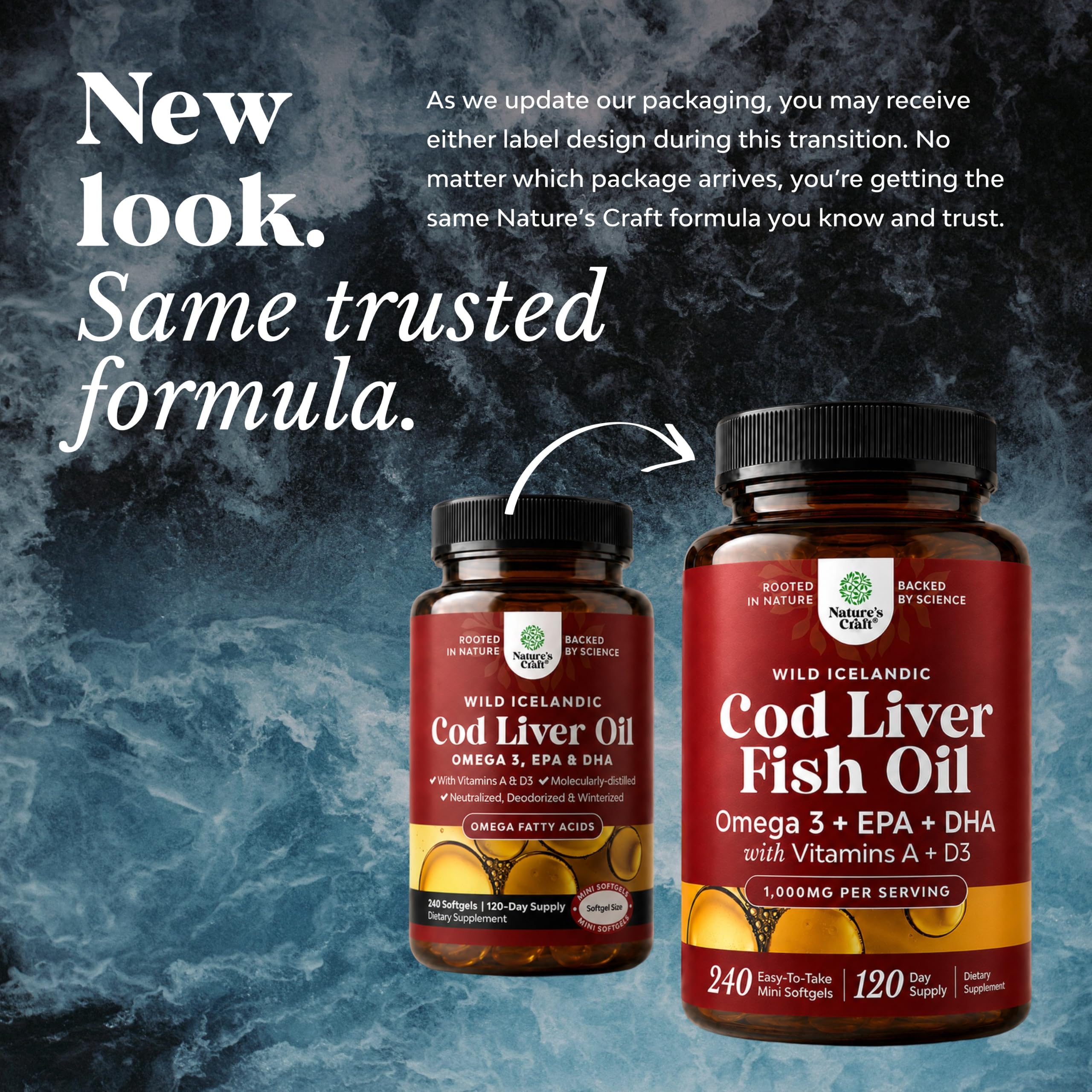 Natures Craft etiqueta nutricional mostrando EPA DHA y vitaminas