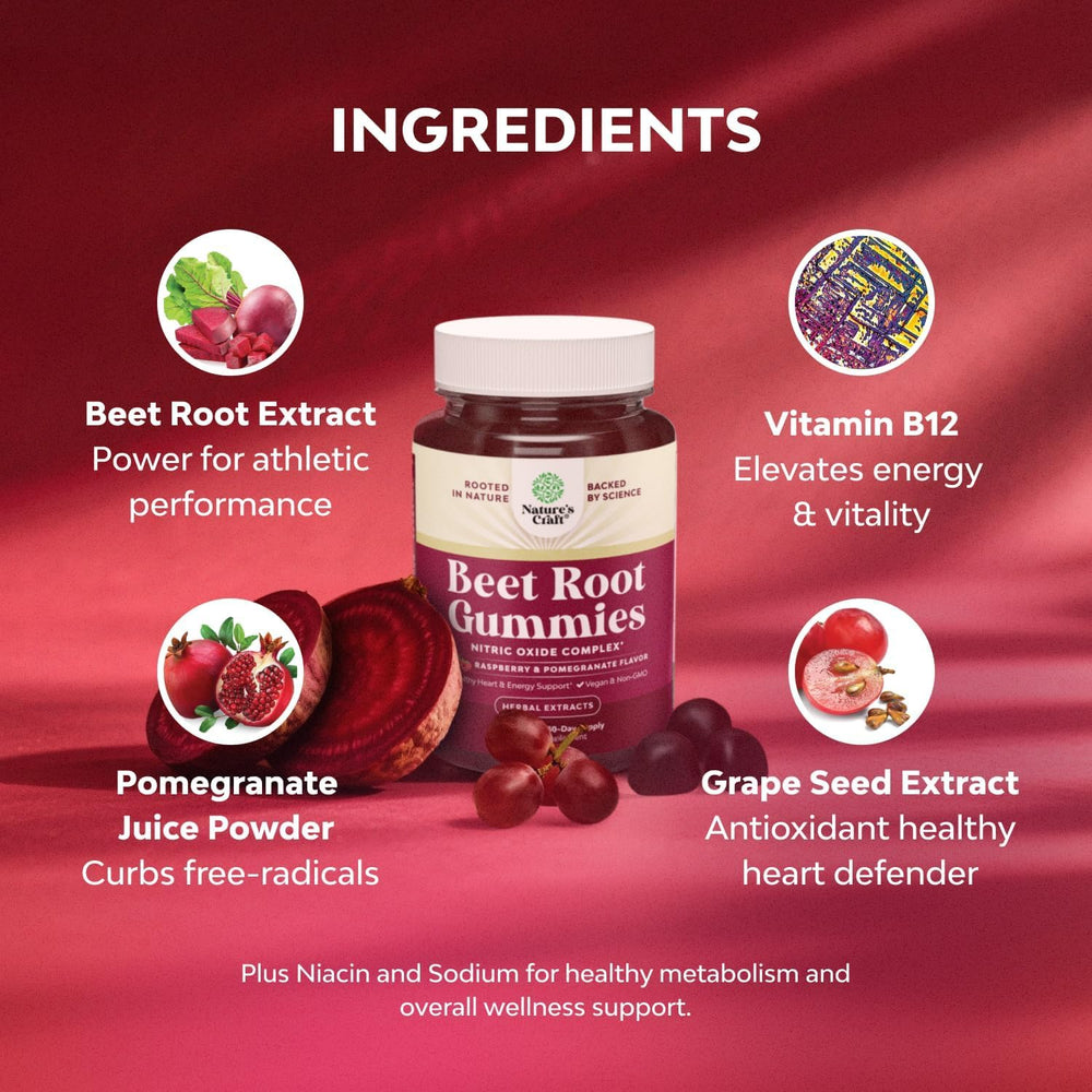Natures Craft ingredientes con remolacha y granada que aportan fitonutrientes