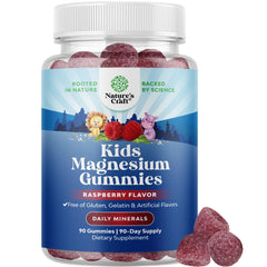 Natures Craft Kids Magnesium Gummies raspberry bottle offering calm and focus for kids