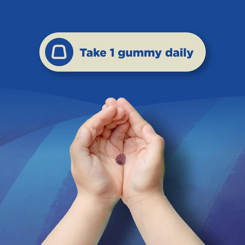 Dose-ready scene showing one to two gummies for kids 4+