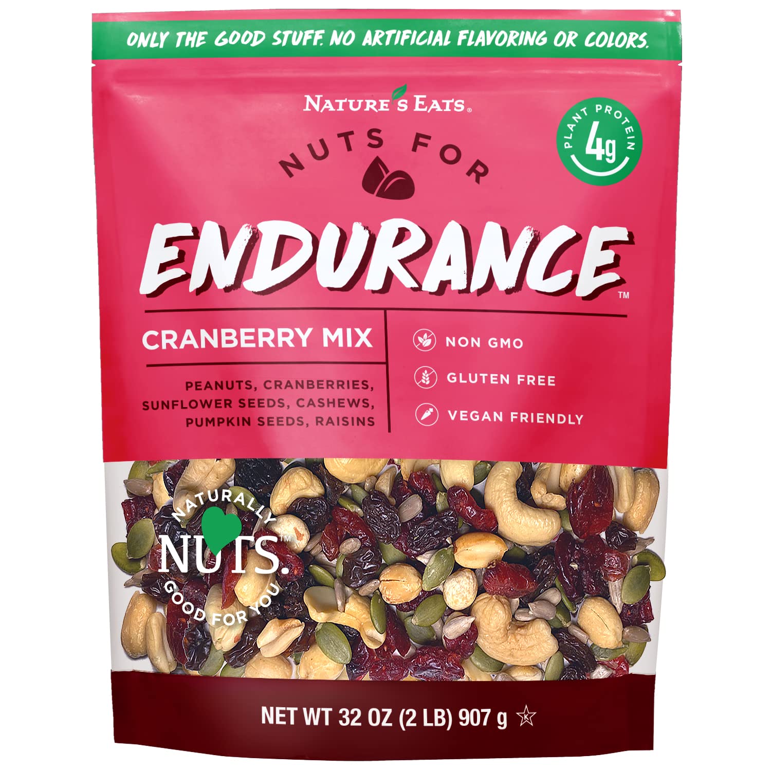 Nature's Eats frasco frontal con mezcla Endurance 32 oz, empaque claro y práctico