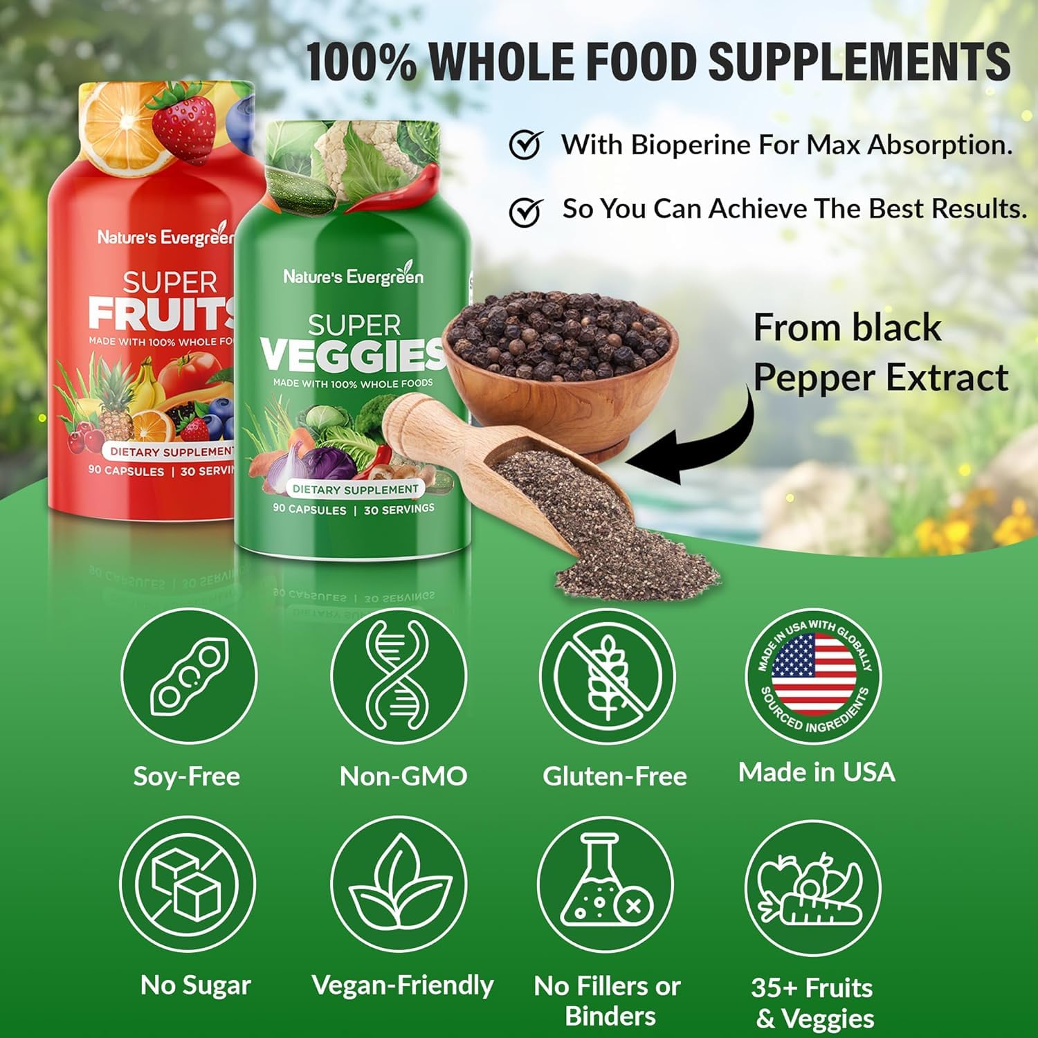 Nature's Evergreen etiqueta nutricional clarifica ingredientes y dosis