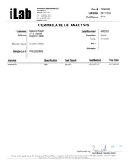Nature's Fusions etiqueta con información y certificaciones, verificación de pruebas externas