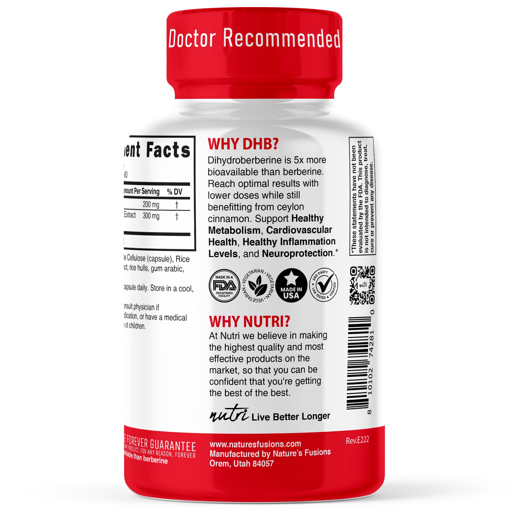 Nature's Fusions etiqueta con lista de ingredientes y certificaciones claras