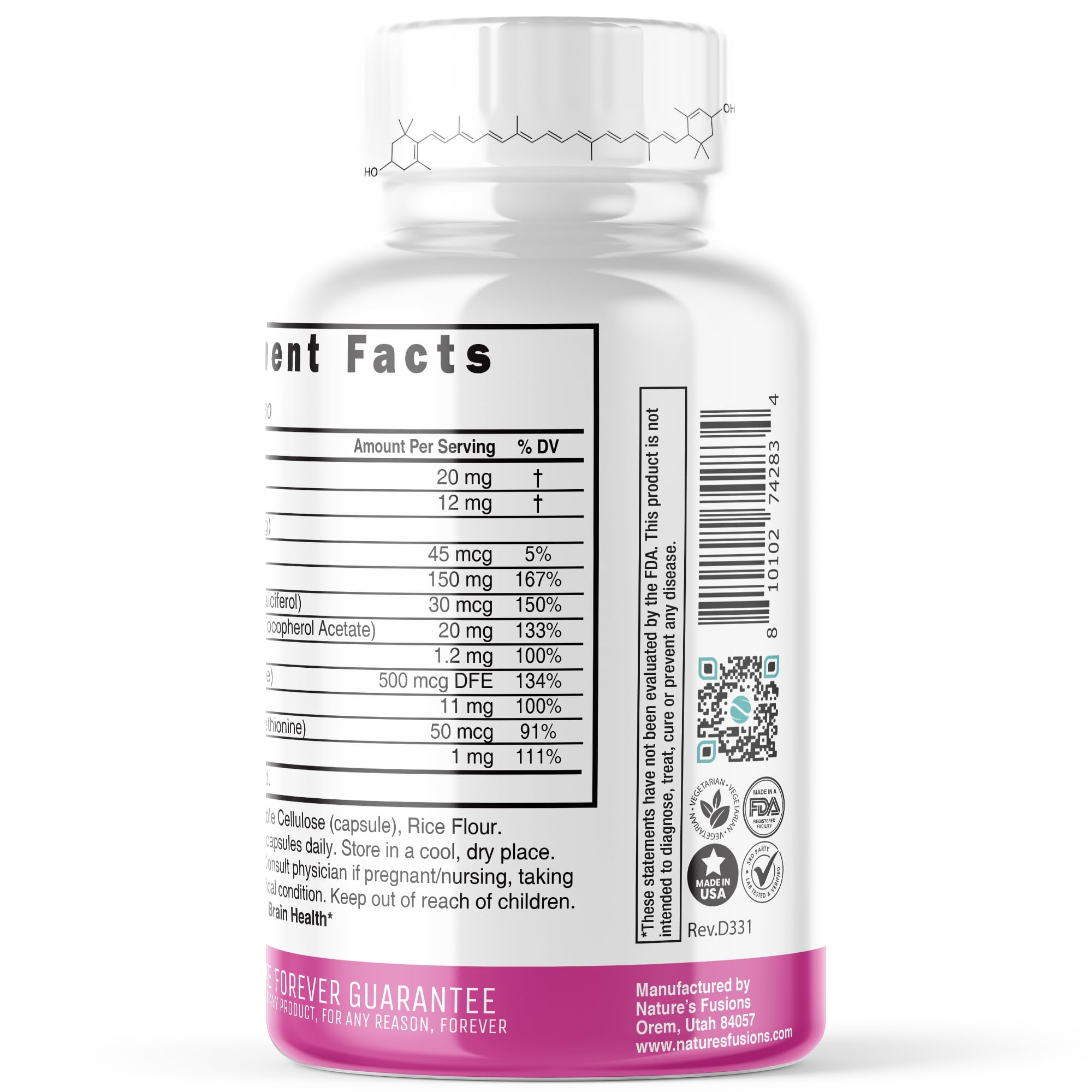 Nature's Fusions cápsula en mano para apreciar tamaño y dosificación