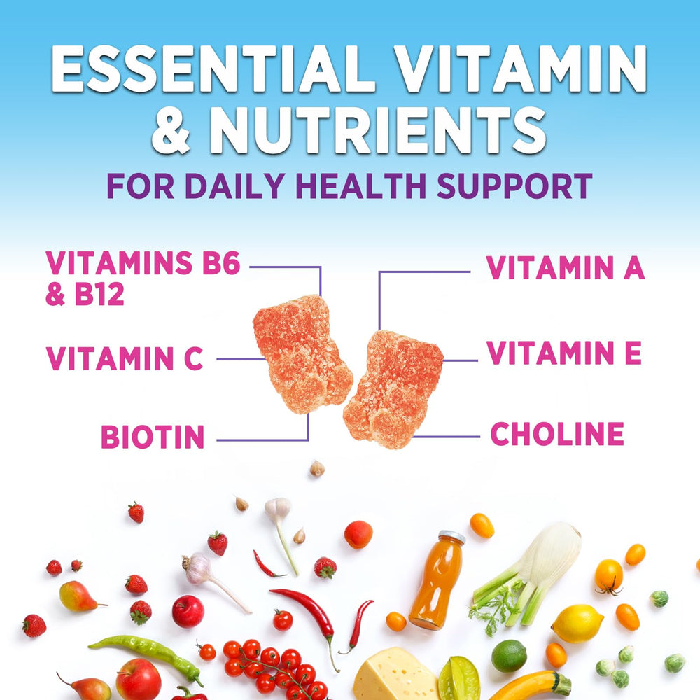 Nature's Gummies etiqueta de ingredientes destacando vitaminas y minerales