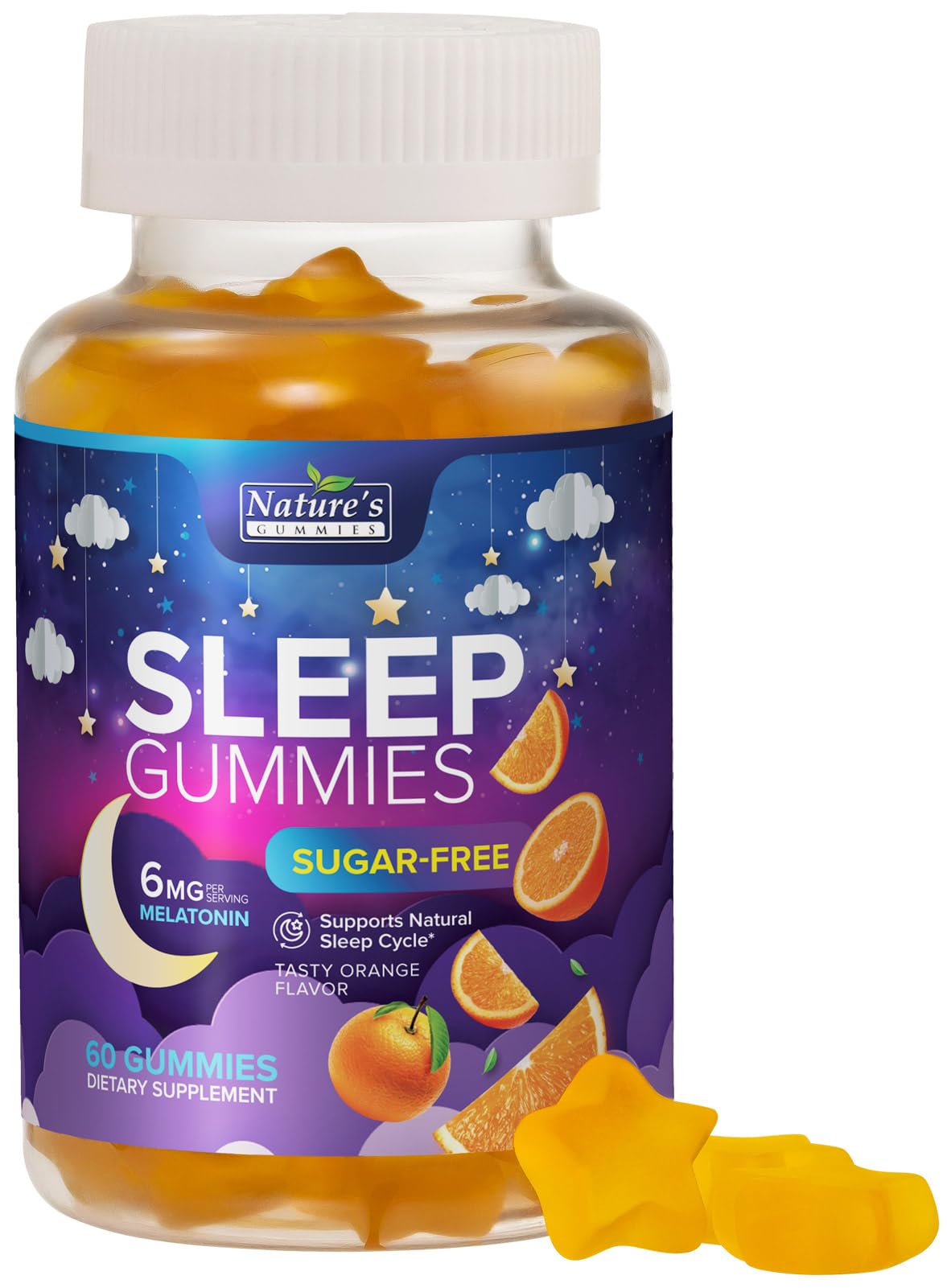 Nature's Gummies empaque frontal mostrando 60 gomitas y beneficio descanso