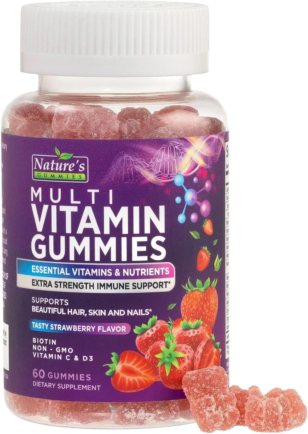 Nature's Gummies envase frontal mostrando 60 gomitas y beneficios