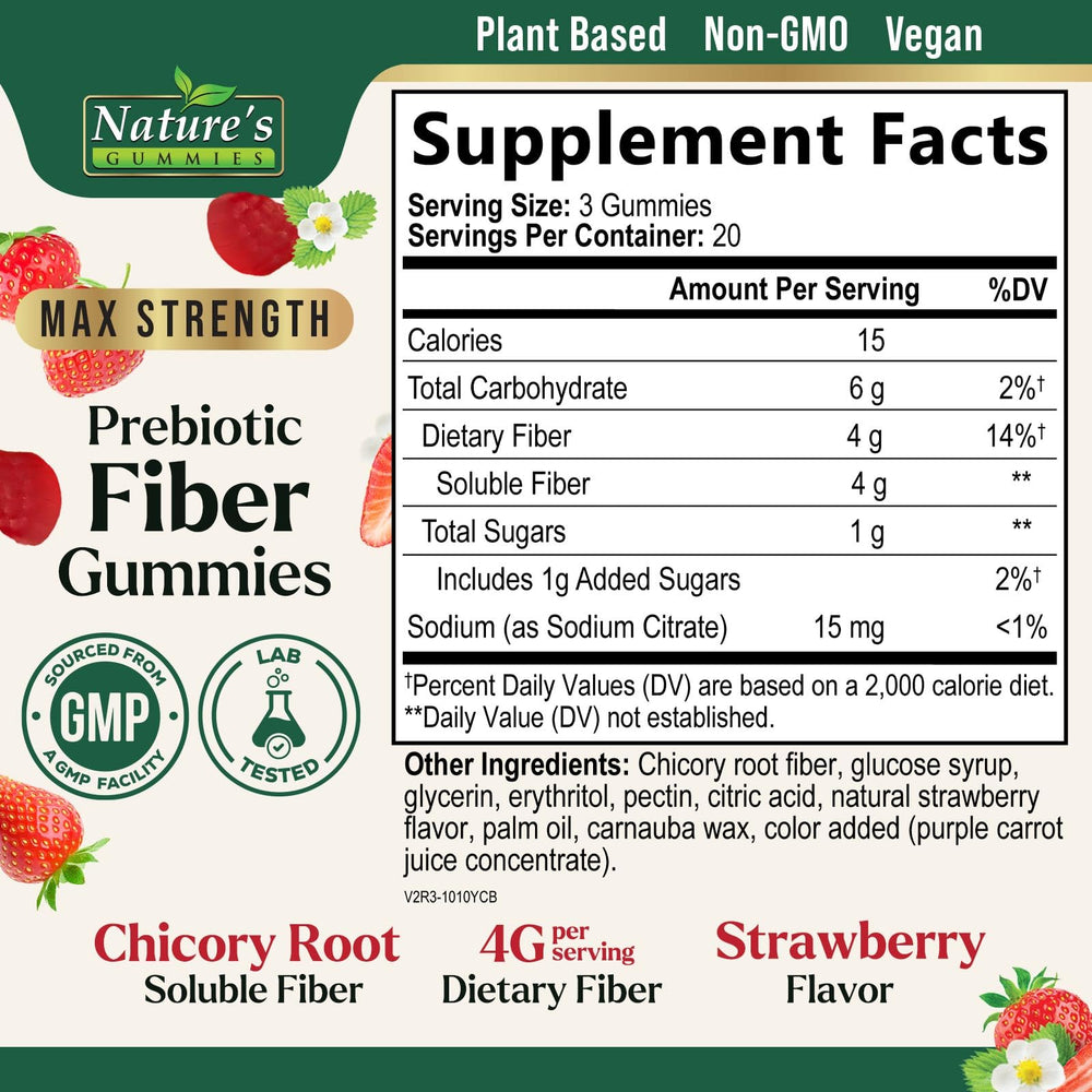Nature's Gummies detalle de gominola resaltando textura masticable y sabor fresa