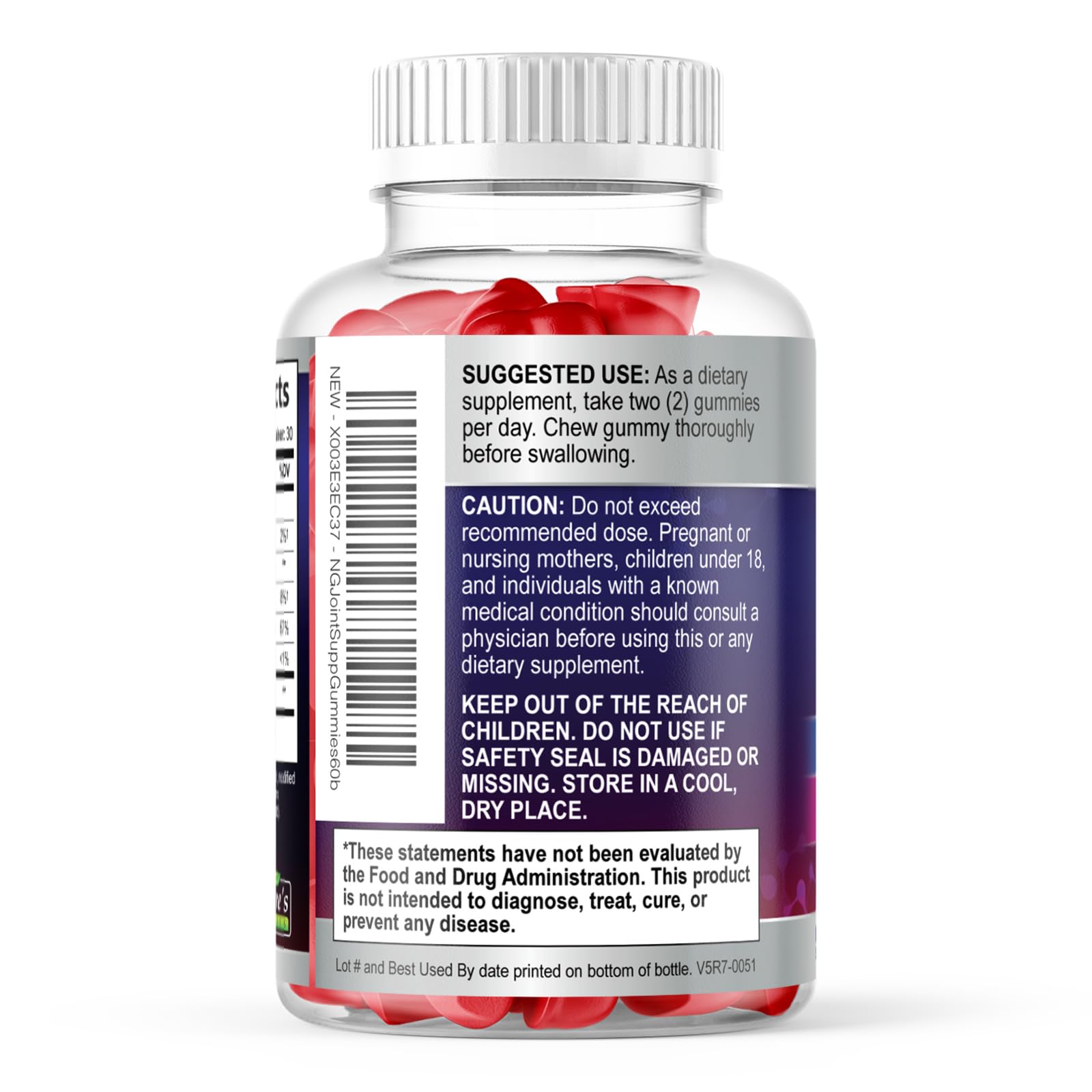 Nature's Gummies ingredientes destacando vitamina E antioxidante añadido