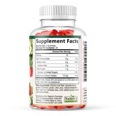 Nature's Gummies tabla nutricional ampliada mostrando 4 g de fibra por porción