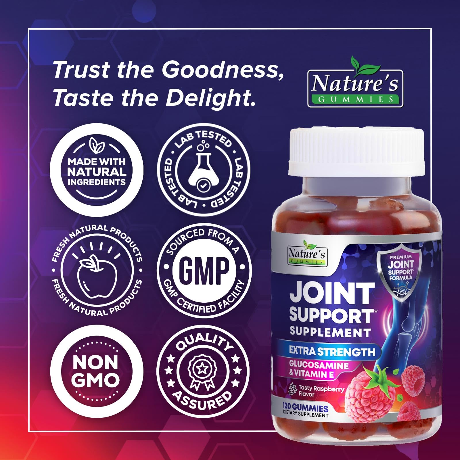 Nature's Gummies gomita en mano para comparar tamaño práctico