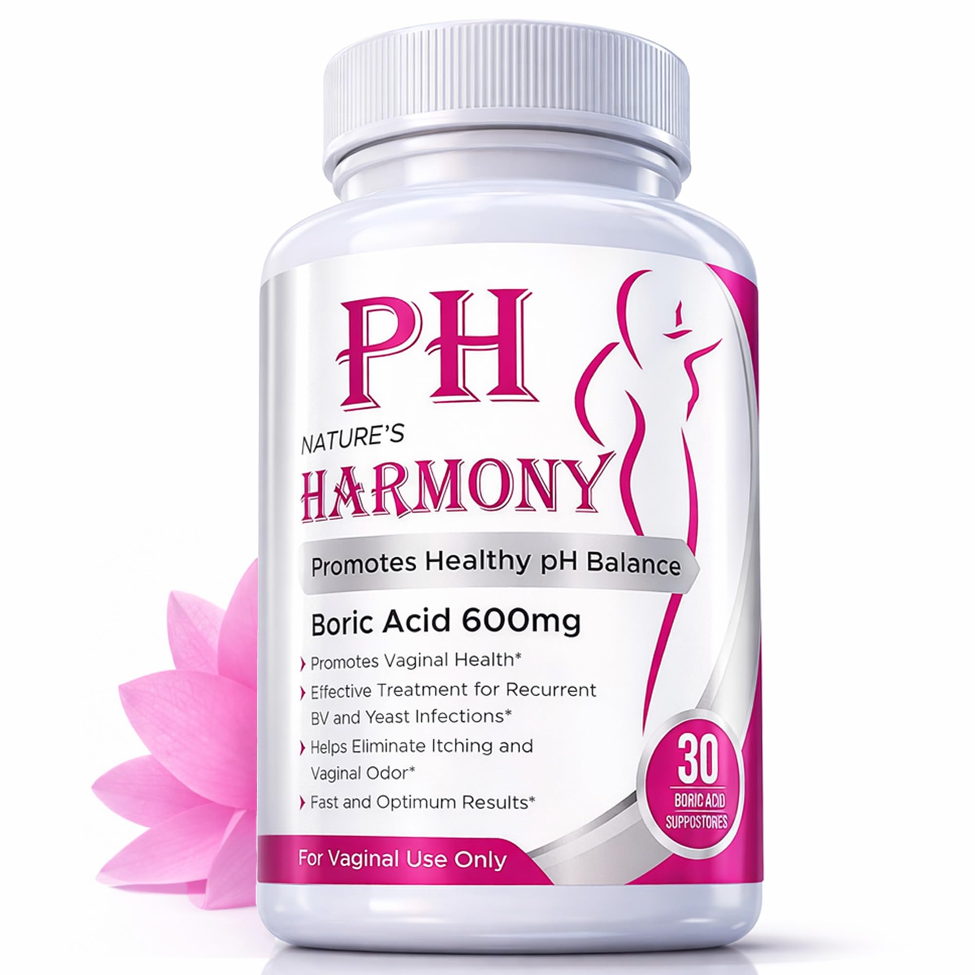 Nature's Harmony envase frontal mostrando 30 supositorios y frescura