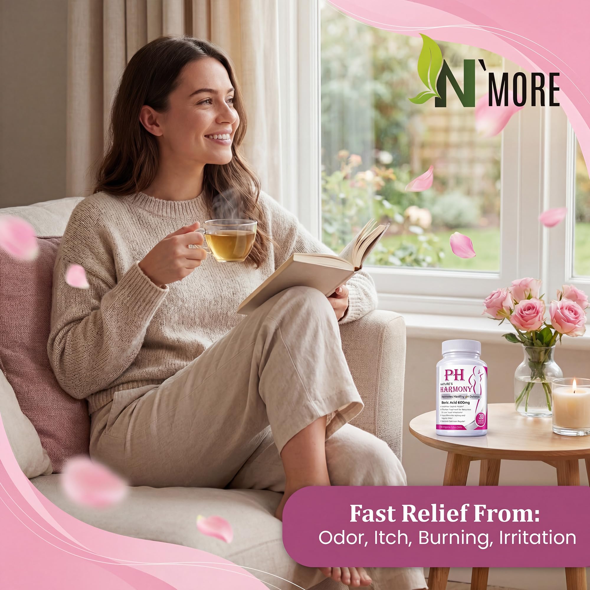 Nature's Harmony frasco abierto con cápsulas para inspección rápida
