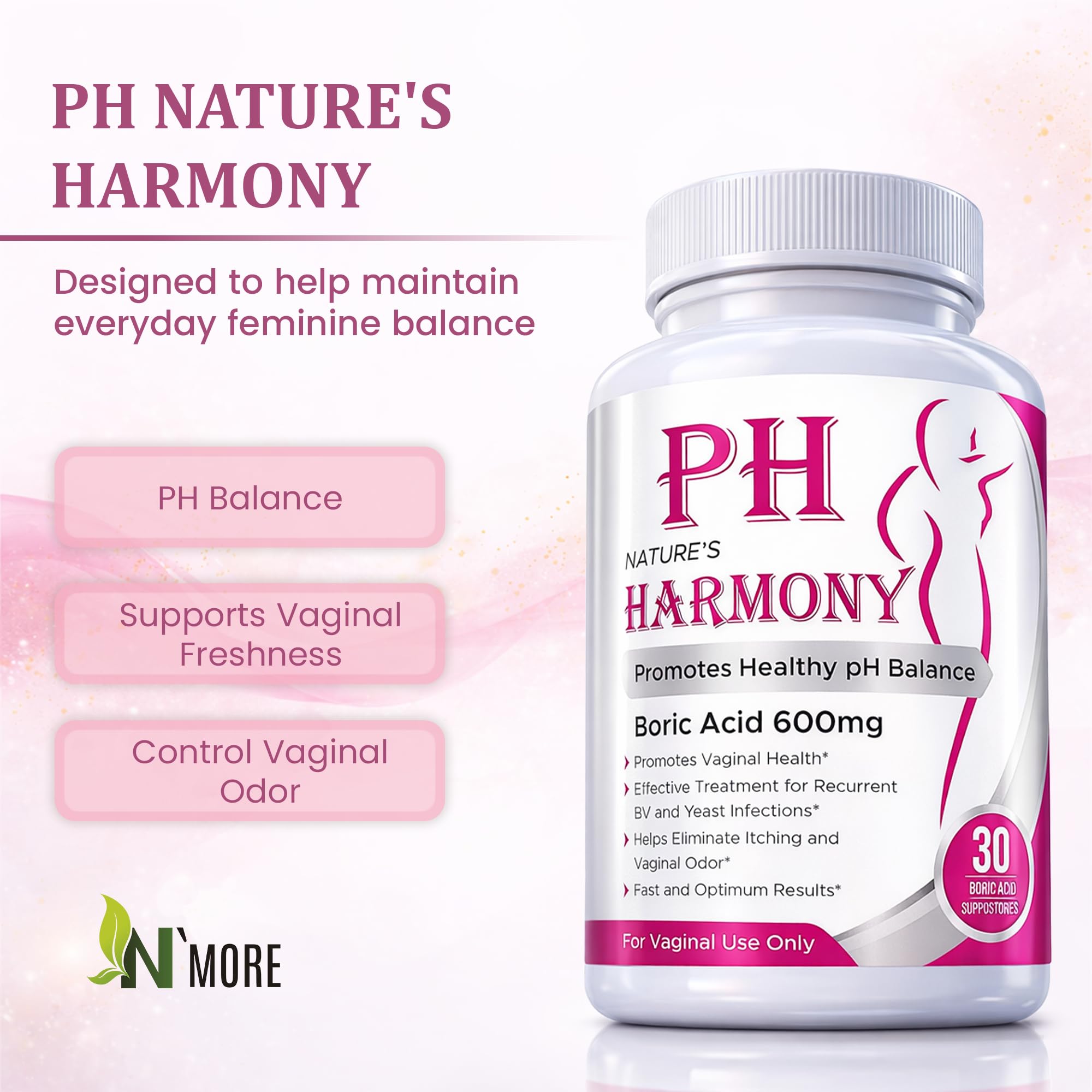 Nature's Harmony supositorio en mano para mostrar tamaño y dosificación