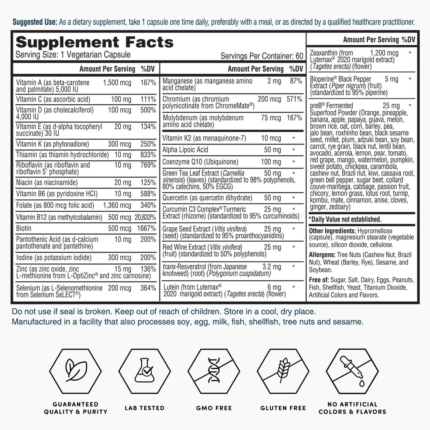 Nature's Lab multivitamínico en mano junto a vaso de agua, fácil de tomar