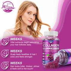 Etiqueta nutricional de Nature's live con vitaminas, biotina y tipos de colágeno visibles
