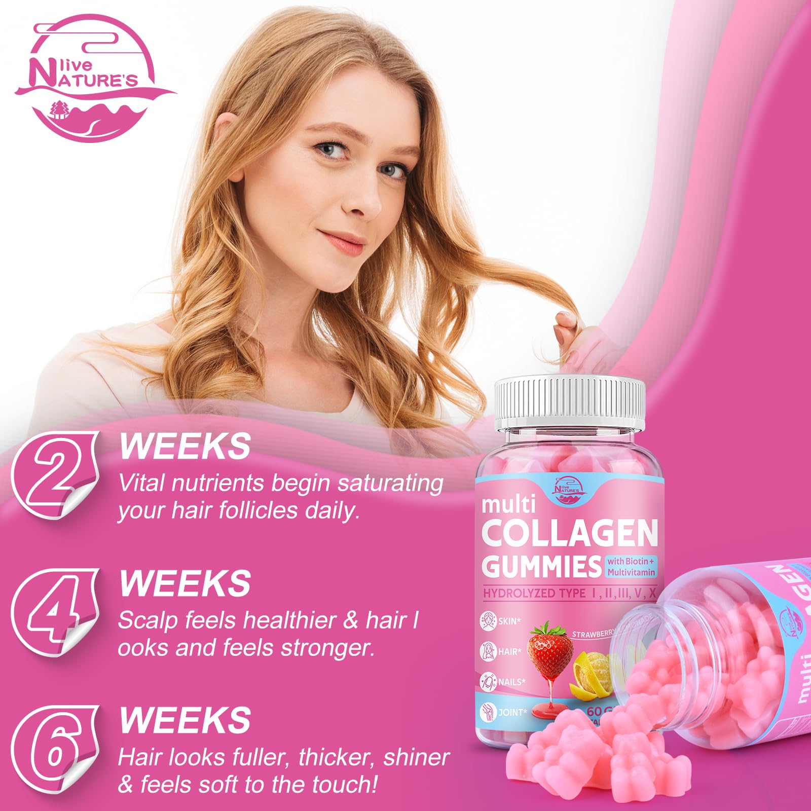 Nature's live etiqueta con lista de ingredientes clave y dosis