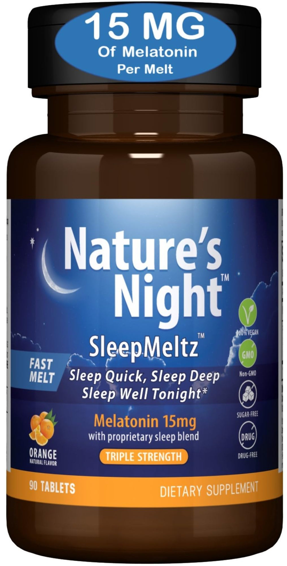 Nature's Night frente del empaque mostrando 90 unidades y beneficios claros
