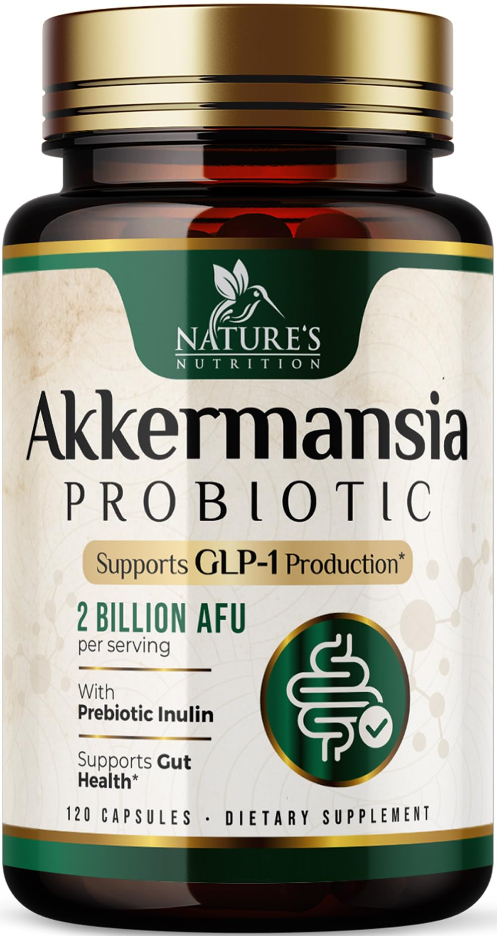 Nature's Nutrition frasco frontal mostrando cápsulas y beneficios