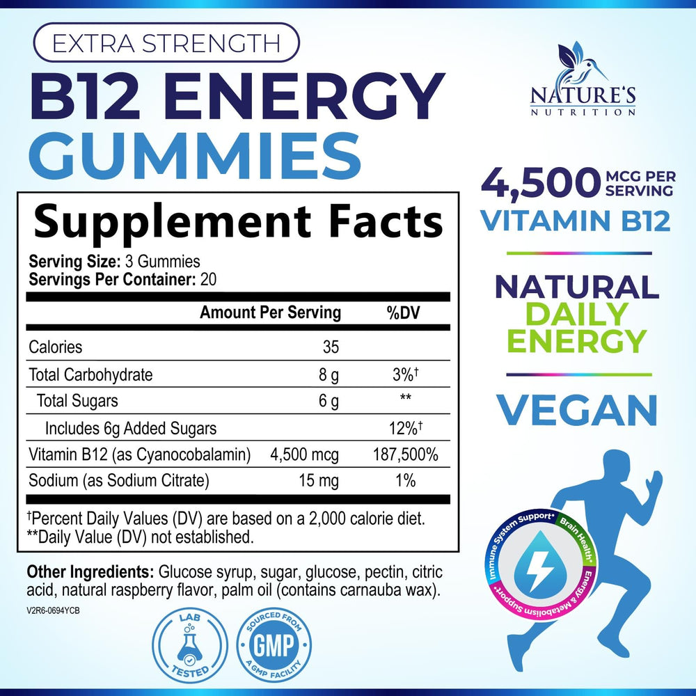 Close-up textura de gominola Nature's Nutrition B12 mostrando aspecto masticable