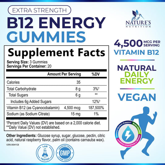 Close-up textura de gominola Nature's Nutrition B12 mostrando aspecto masticable