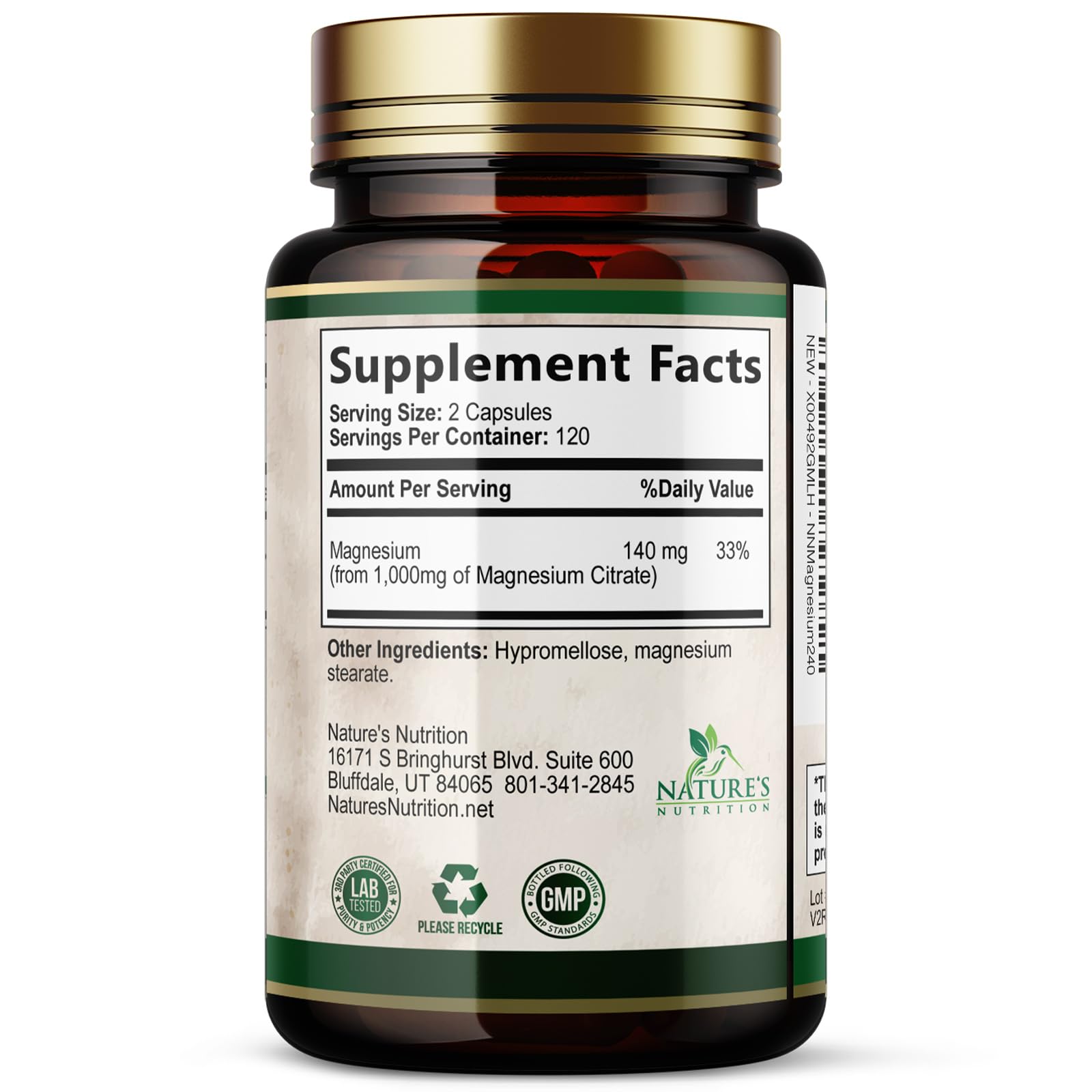 Nature's Nutrition botella sobre mesa de madera enfatizando envase vegano