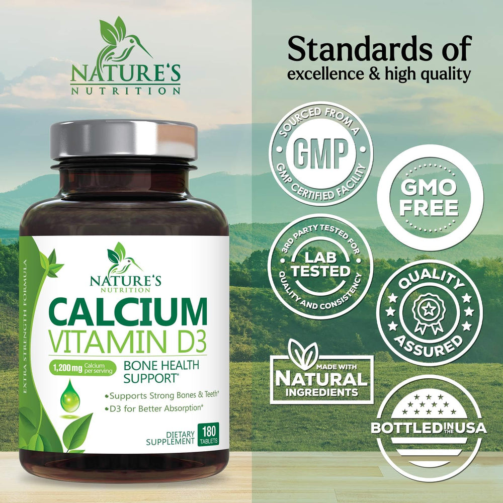 Nature's Nutrition calcio 1200 mg con D3, cuidado dental y huesos diario.