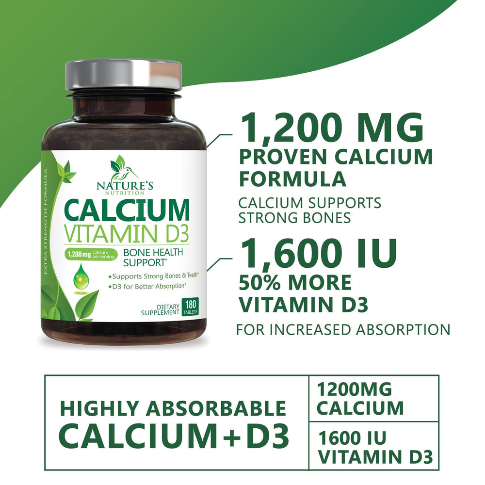 Nature's Nutrition calcio 1200 mg con D3, apoyo inmunológico suave para tu día.