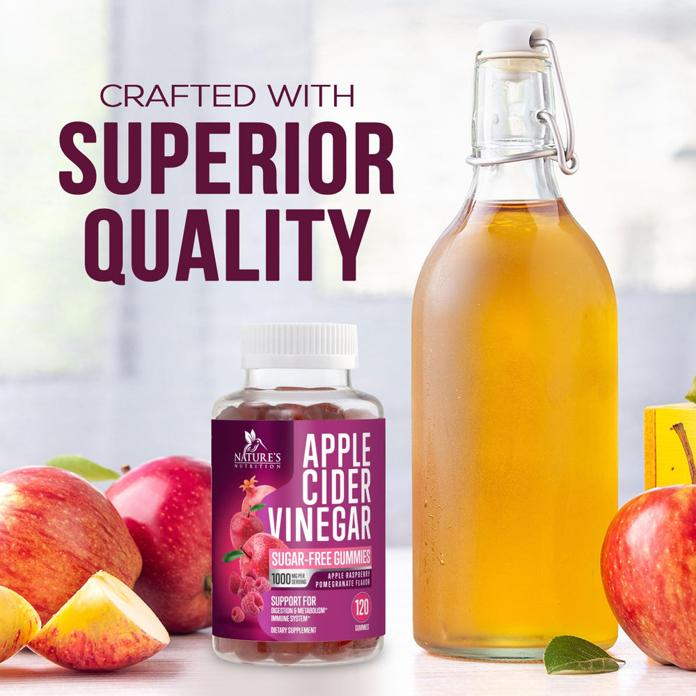 Nature's Nutrition comparación de vinagre líquido y gomitas, cómoda alternativa