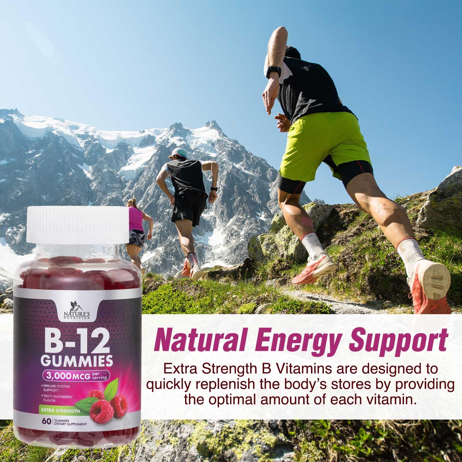 Nature's Nutrition deportista tomando gomita antes del entrenamiento para energía