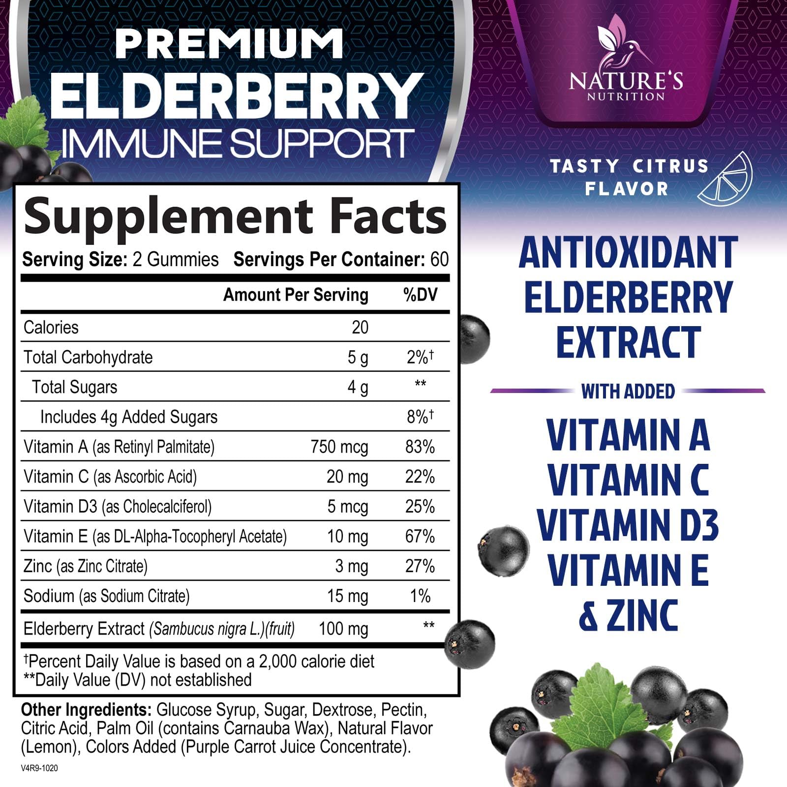 Nature's Nutrition etiqueta con ingredientes y beneficios visibles