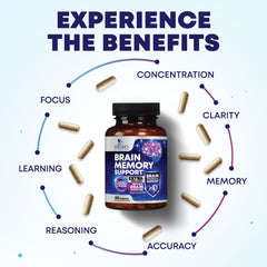 Nature's Nutrition cápsula DMAE partida, enfocando claridad mental