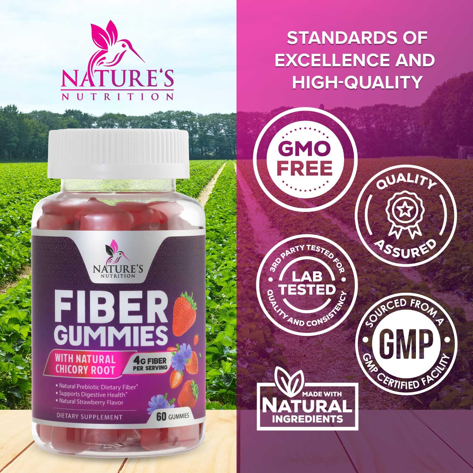 Nature's Nutrition envase abierto con gomitas visibles listo para consumo diario