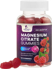 Nature's Nutrition envase frontal de gominolas de magnesio, conveniente y vegano