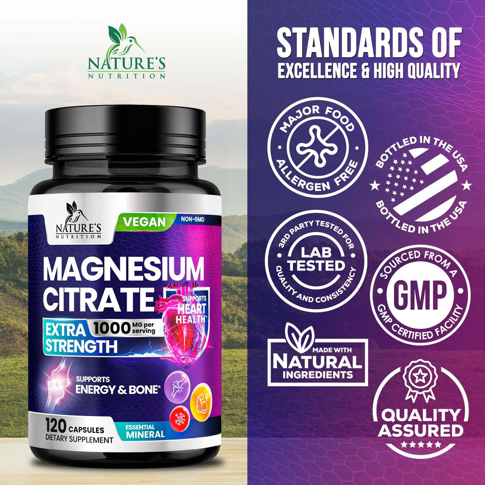 Nature's Nutrition etiqueta legible con información de dosis y certificaciones