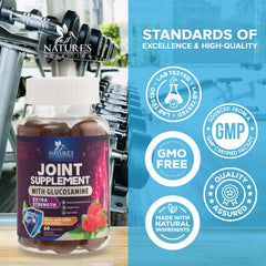 Nature's Nutrition etiqueta frontal que destaca glucosamina y vitamina E