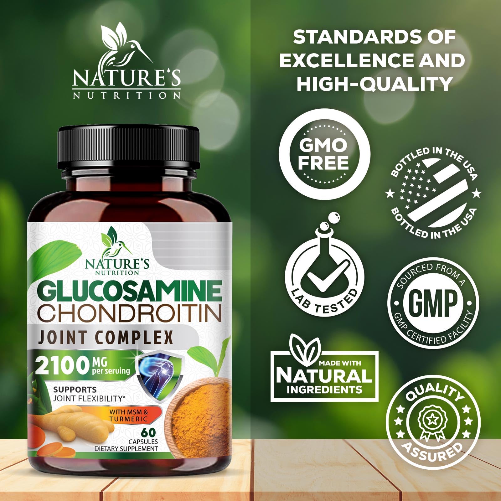 Nature's Nutrition etiqueta con lista de ingredientes y garantía de calidad