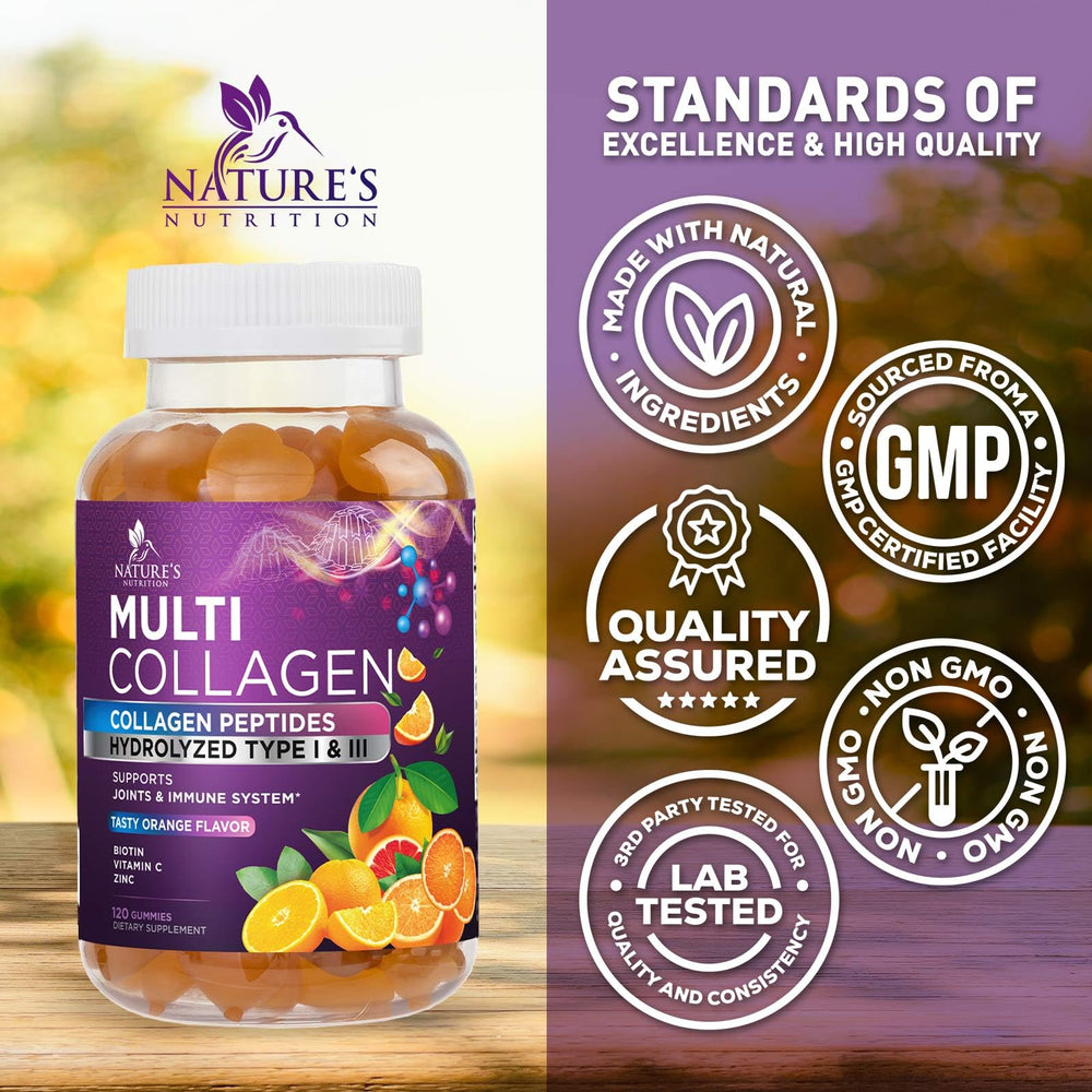 Nature's Nutrition etiqueta con ingredientes, dosis de biotina y colágeno