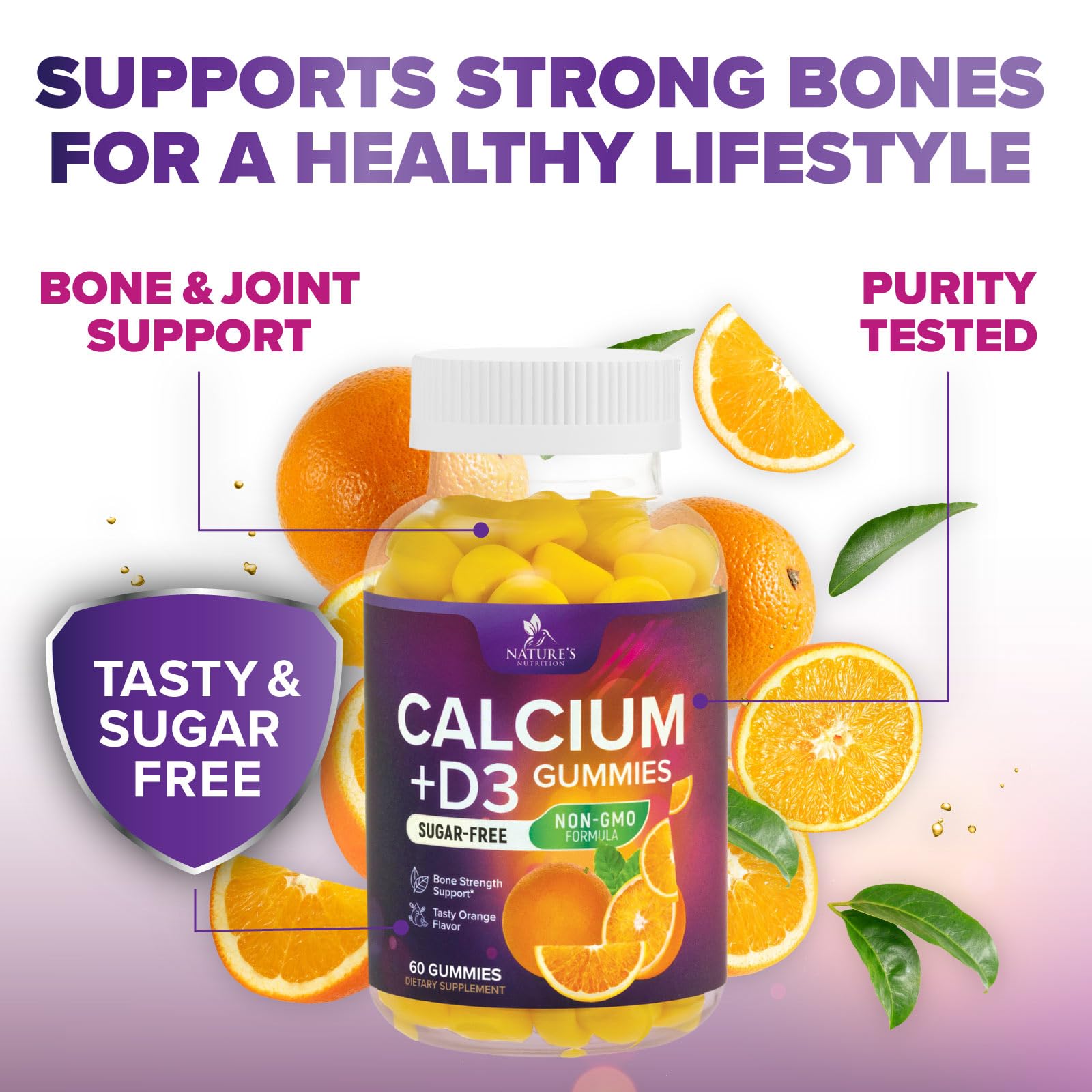 Nature's Nutrition etiqueta nutricional, muestra calcio y vitamina D3