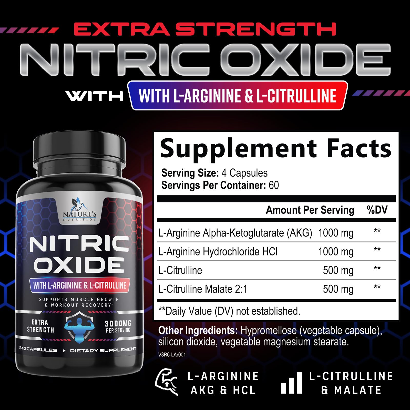 Nature's Nutrition etiqueta trasera con ingredientes y instrucciones claras