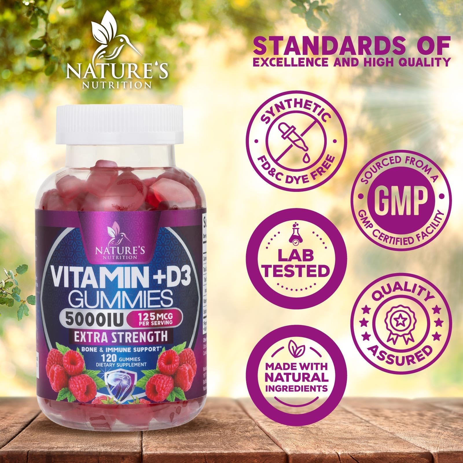 Frasco abierto de Nature's Nutrition con gominolas visibles y accesibles