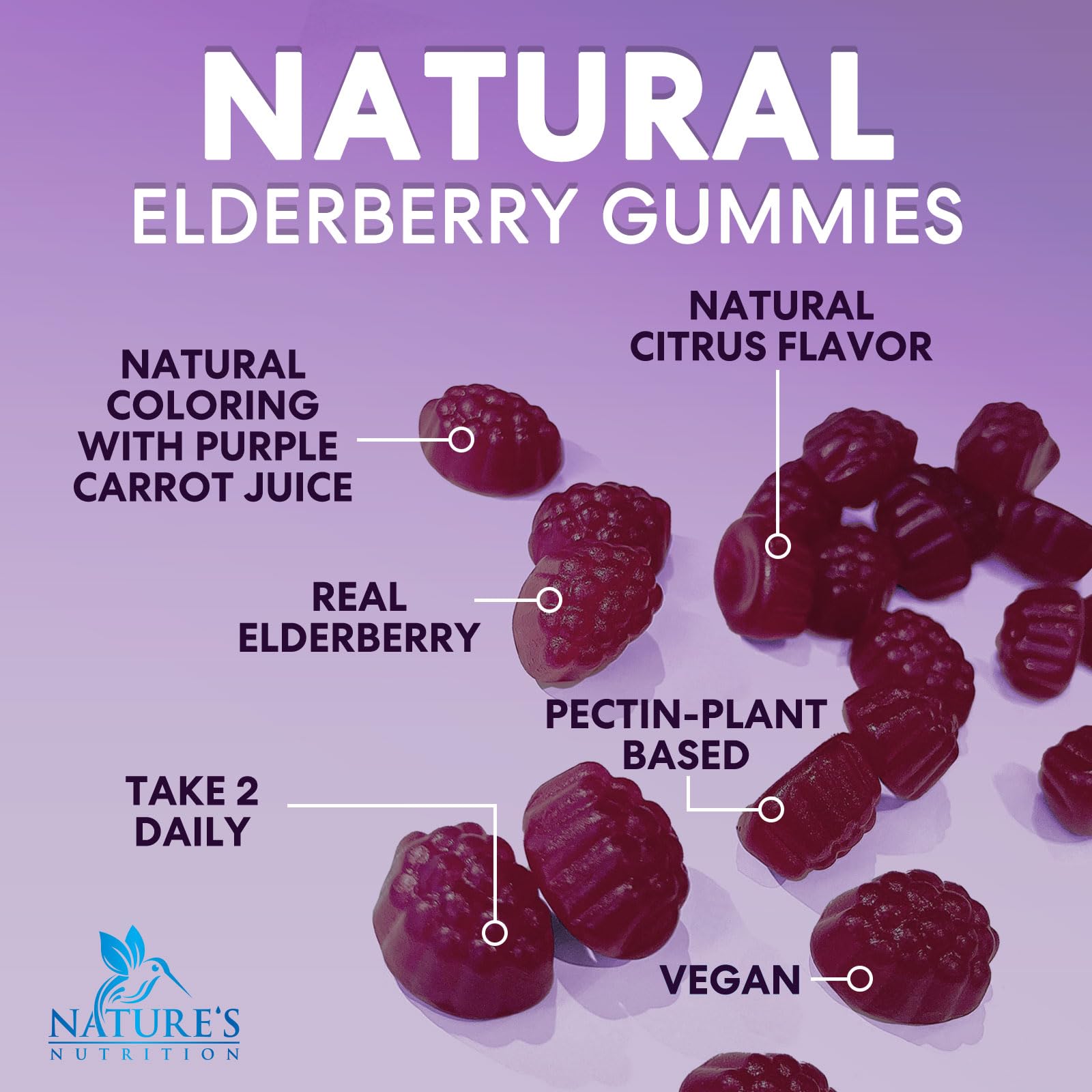 Nature's Nutrition frasco abierto revelando gomitas frescas y atractivas