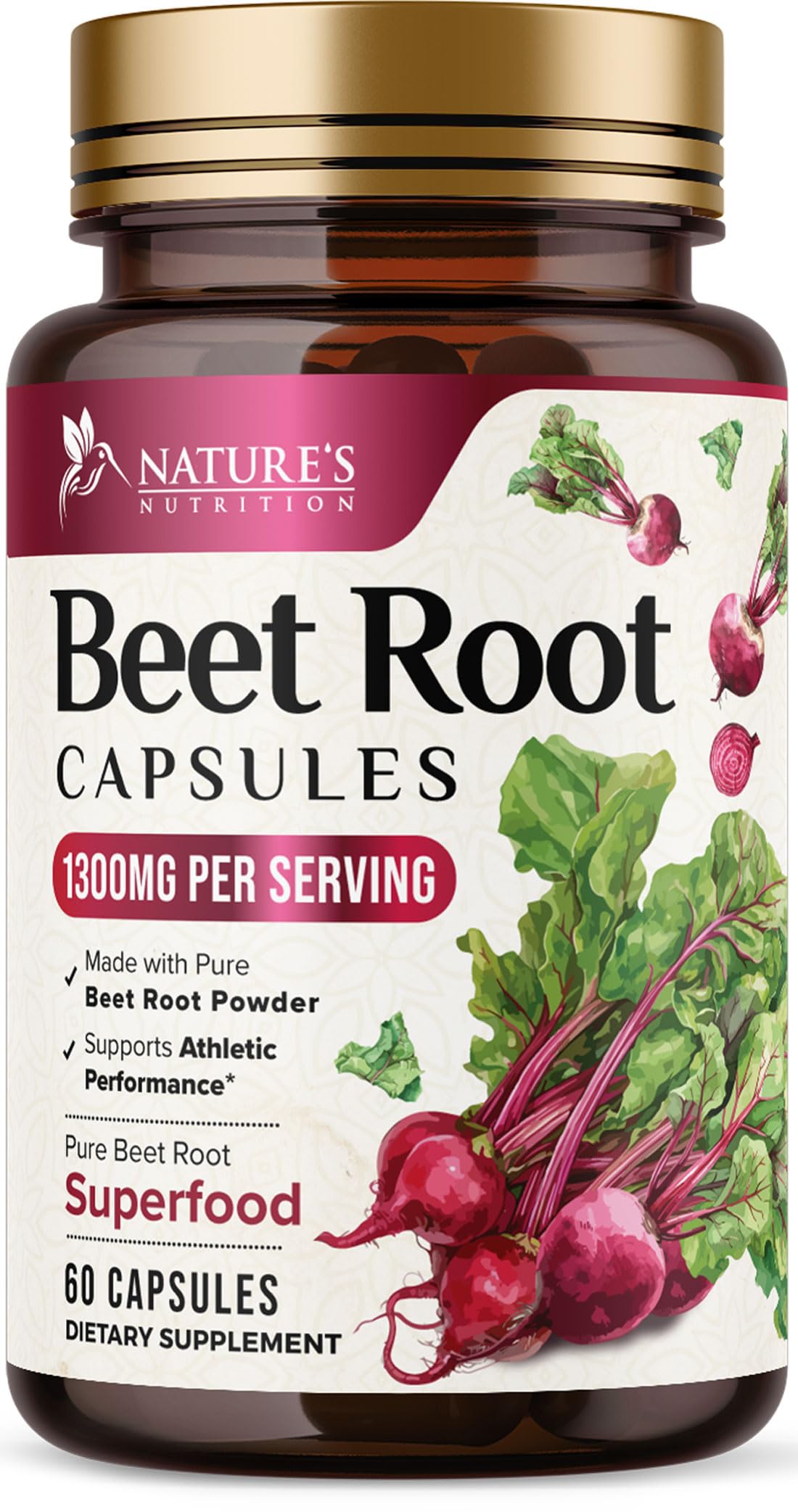 Nature's Nutrition frasco frontal mostrando etiquetas y beneficio conveniencia