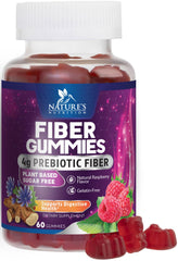 Nature's Nutrition frasco delante mostrando etiqueta y beneficio de fibra