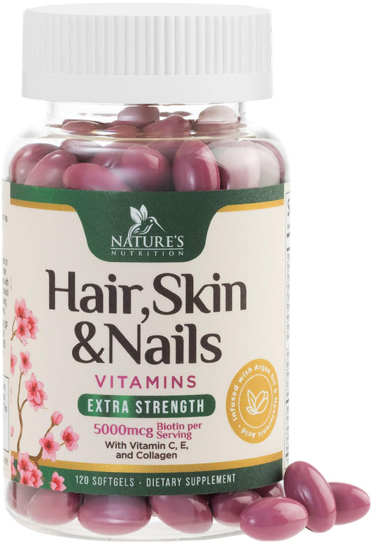 Nature's Nutrition frasco frontal mostrando la fórmula y beneficio estético