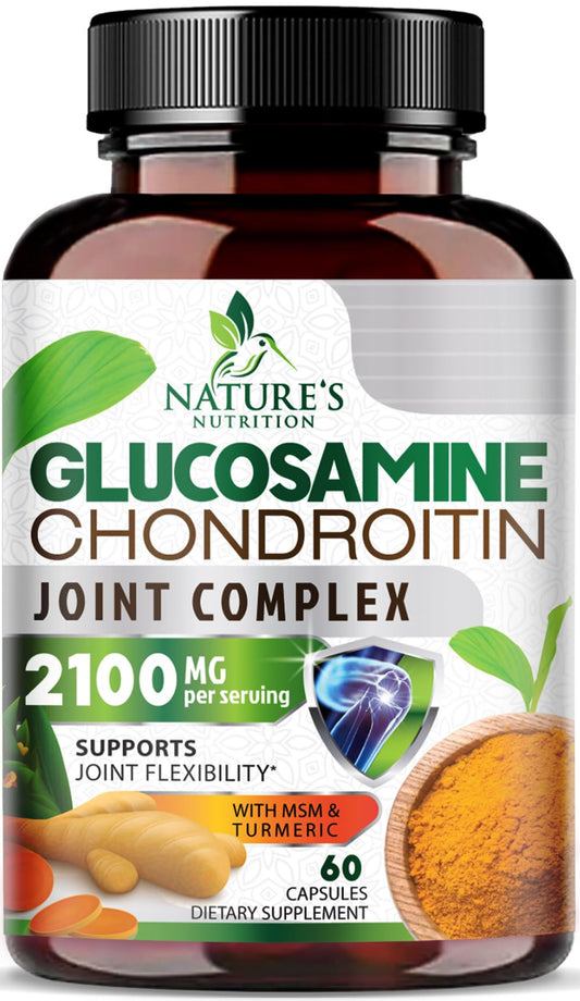 Nature's Nutrition frasco frontal mostrando la etiqueta y beneficio de apoyo articular
