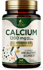 Nature's Nutrition frente del envase mostrando calcio 1200 mg y beneficio óseo