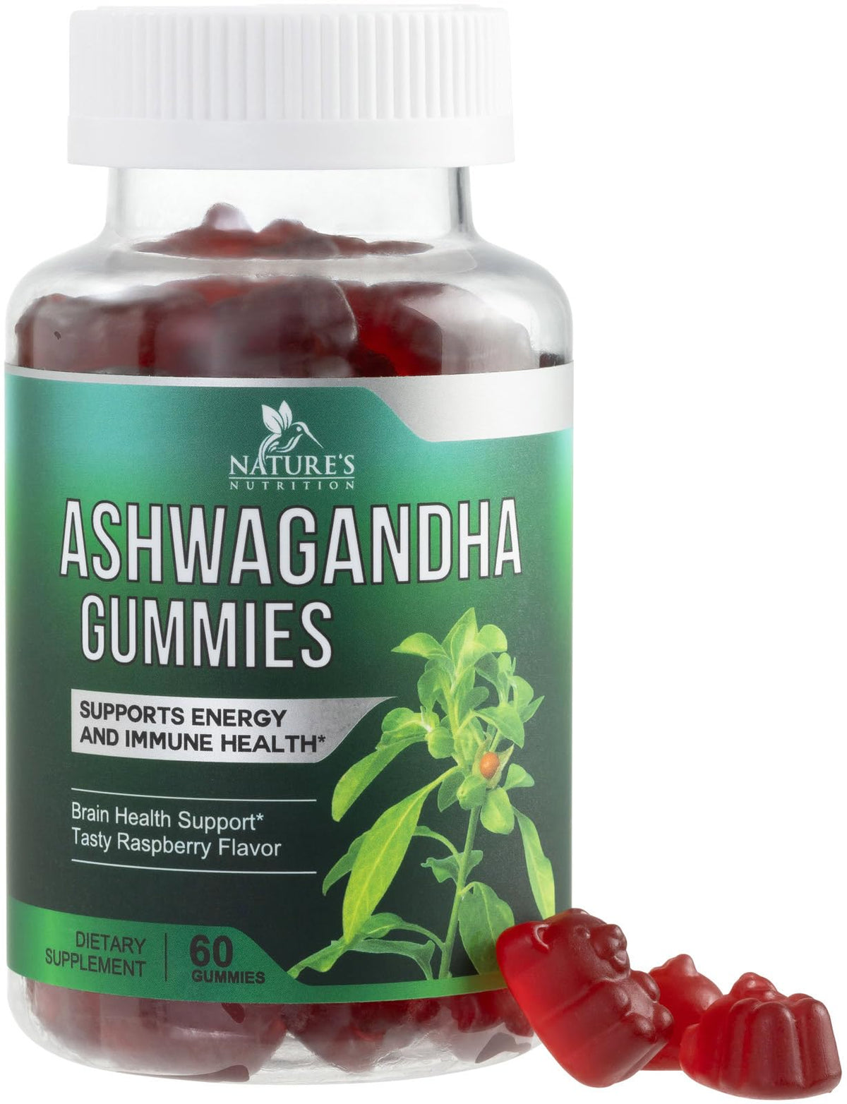 Nature's Nutrition envase frontal mostrando gomitas veganas y beneficio de apoyo diario