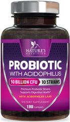 Nature's Nutrition frasco frontal mostrando 180 cápsulas y dosificación clara